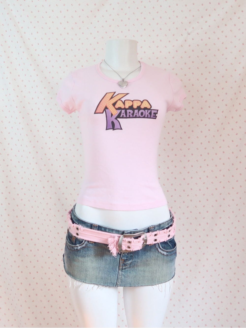 Y2K pink Kappa Karaoke baby tee